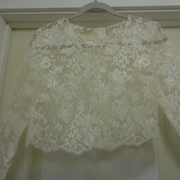 WEDDING WHITE PARTY BEADED LACEY OVER BLOUSE M - Picture 2 of 8